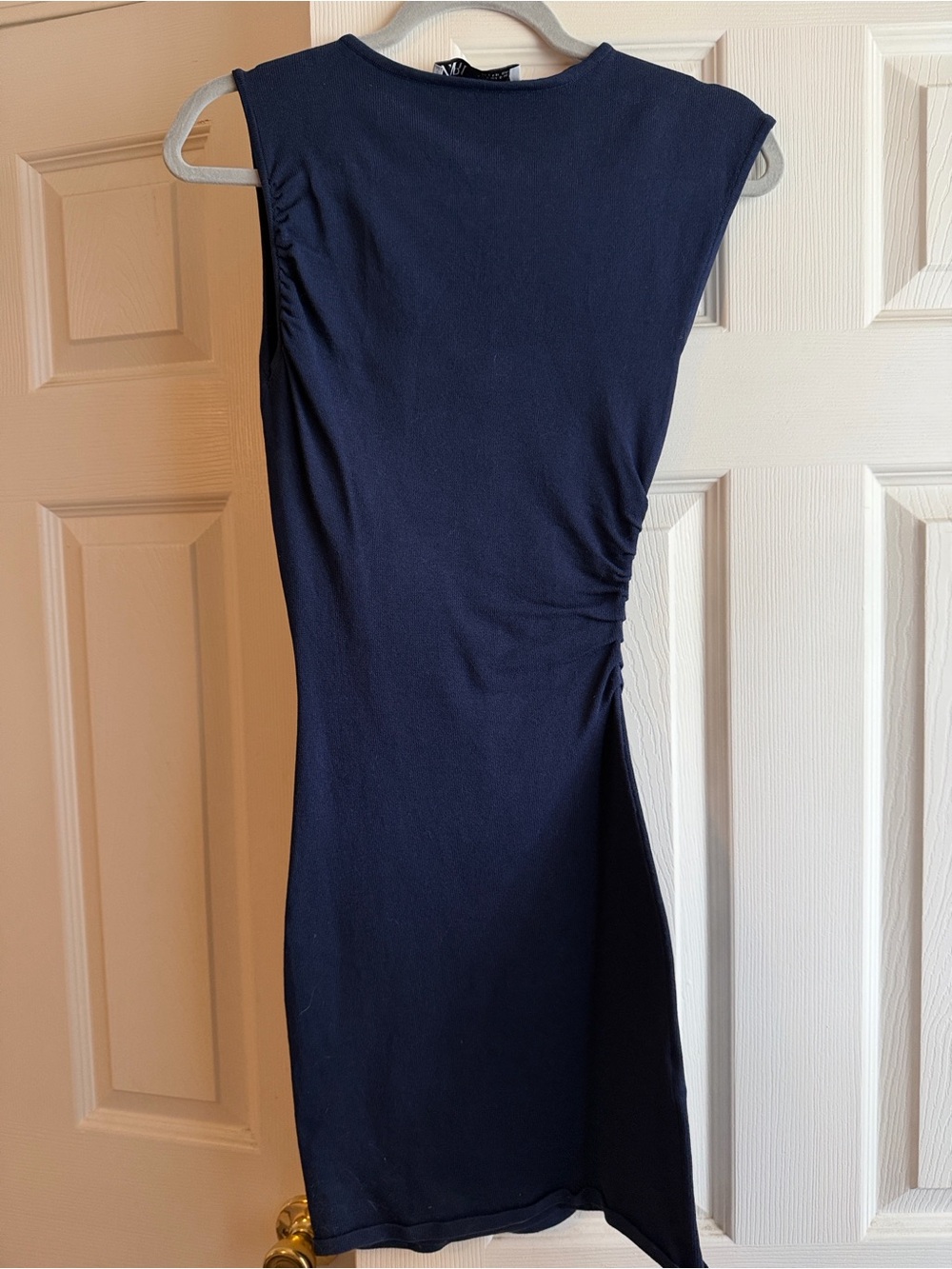 Zara Navy Ruched Midi Sheath Dress